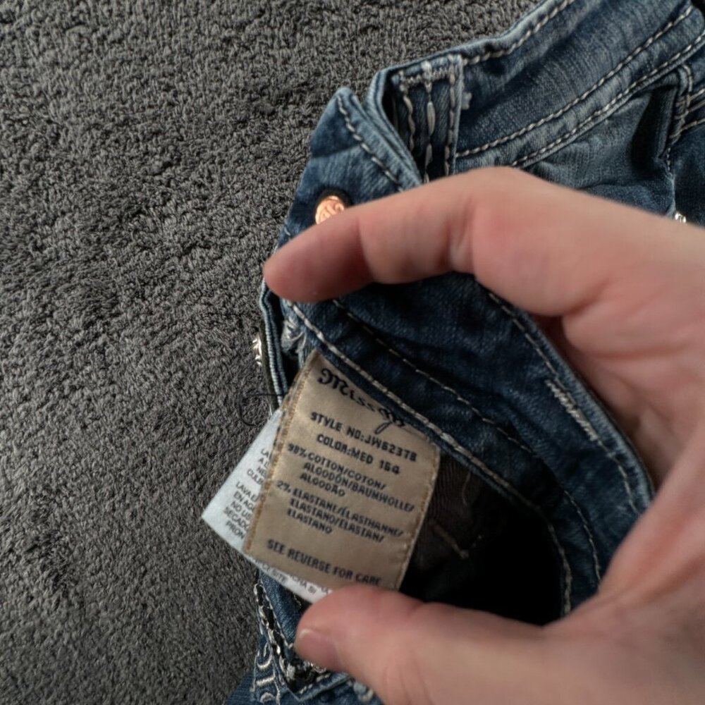 Miss Me Signature Rise Boot Cut Blue Denim Jeans Back Flap Pockets Women 26 - Picture 12 of 16